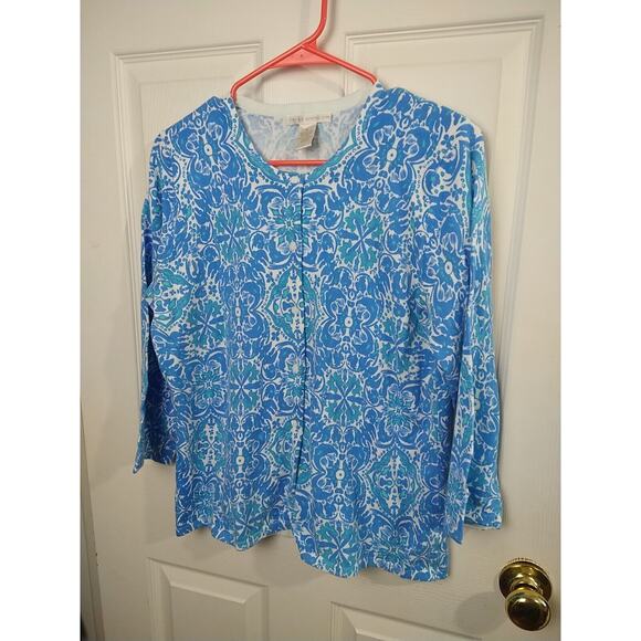 Sarah Spencer Woman XL Cardigan Sweater Aqua Blue White 3/4 Sleeve Button Front - Picture 2 of 8